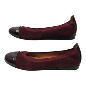 Marroqui Sanchez Ballet Flat Womens 8.5 Burgundy Suede Patent Leather Cap Toe